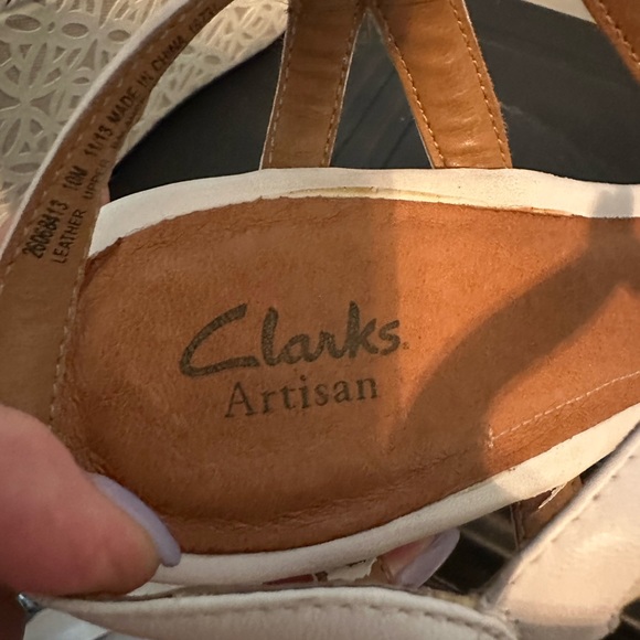 New! Clark’s White Leather Strappy Wedge Platform Heels - Picture 14 of 15